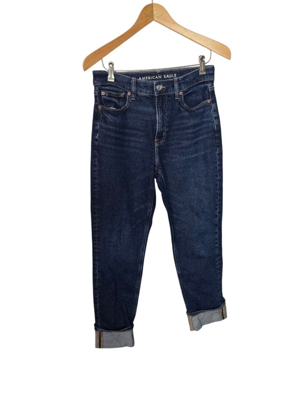 American Eagle Super High Rise Straight Stretch Cuffed Denim Jeans Size 4 - Picture 3 of 14